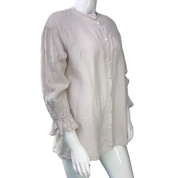 Nest Robe Womens Size OS One Size Blouse Button Up Band Collar Linen Ruched Cuff - Picture 9 of 16